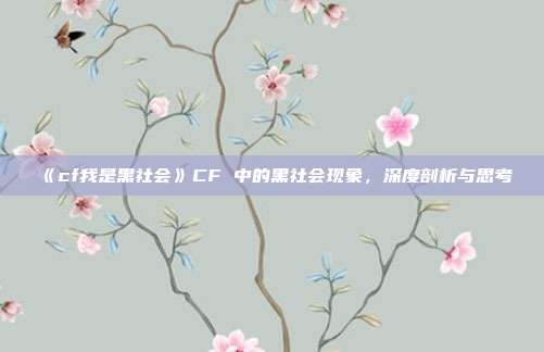 《cf我是黑社会》CF 中的黑社会现象，深度剖析与思考